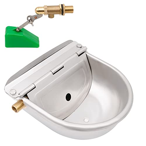 Svauoumu Automatische Tränkebecken mit 1/2 Zoll Schwimmerventil, Edelstahl-Rindertrinkschale, Pferdetrinkschale mit Abflussloch, für Hunde, Rinder, Schaf, Pferde und Viehtrinkrog von Svauoumu