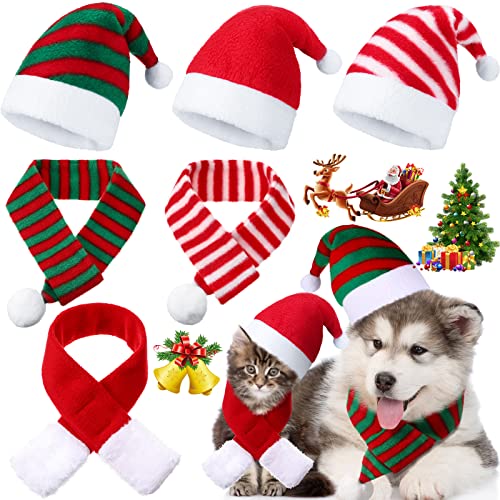 6 Stück Haustier Weihnachtsmütze mit Schal Haustier Weihnachtsmann Mütze Schal Set Haustier Kostüme Urlaub Party Niedliche Kostüme für kleine Hunde Katzen von Svee