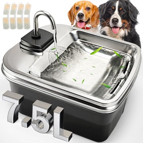 7.5L/7,200.8 g Hund Wasserbrunnen mit 4 Filtern, Edelstahl Haustier Wasserspender für Große Hunde, Großer Automatischer Hund Wasser Trinkbrunnen Hund Wassernapf Spender, Leicht zu Reinigen, Leise 7.5L/7,200.8 g Hund Wasserbrunnen mit 4 Filtern, Edelstahl Haustier Wasserspender für Große Hunde, Großer Automatischer Hund Wasser Trinkbrunnen Hund Wassernapf Spender, Leicht zu Reinigen, Leise von SwSun
