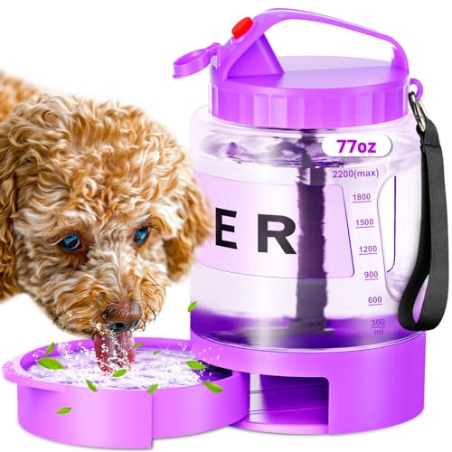 Reise-Wasserflasche für Hunde, mit ausziehbarem Trinknapf, tragbarer Wassernapf, geeignet für große, mittelgroße und kleine Hunde beim Ausgehen für Camping, Reisen, Hundeparkspiel, 2,2 l, Violett Reise-Wasserflasche für Hunde, mit ausziehbarem Trinknapf, tragbarer Wassernapf, geeignet für große, mittelgroße und kleine Hunde beim Ausgehen für Camping, Reisen, Hundeparkspiel, 2,2 l, Violett von SwSun