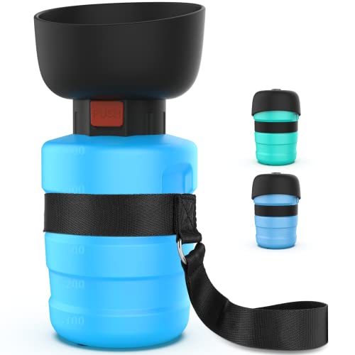 SwSun Tragbare Hunde-Wasserflasche mit faltbarem Napf, 2-in-1-Design, auslaufsicherer Hundewassernapfspender, geeignet für Spaziergänge im Freien, Wandern und Reisen, BPA-frei, 600 ml, Blau von SwSun