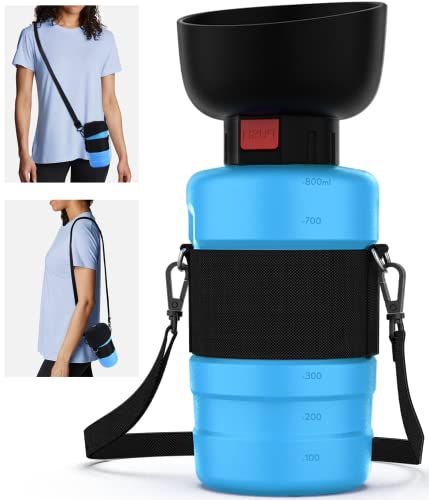 SwSun Tragbare Hunde-Wasserflasche mit faltbarem Napf, 2-in-1-Design, auslaufsicherer Hundewassernapfspender, geeignet für Spaziergänge im Freien, Wandern und Reisen, BPA-frei, 794 ml, Blau von SwSun