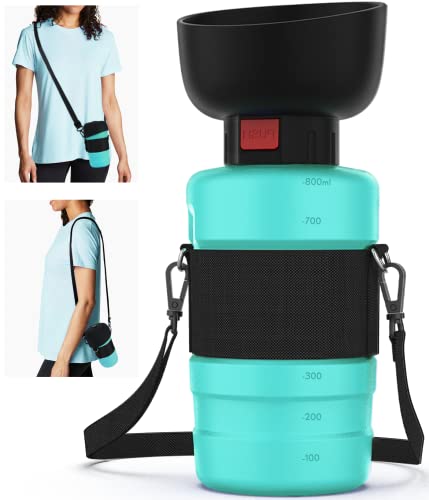SwSun Tragbare Hunde-Wasserflasche mit faltbarem Napf, 2-in-1-Design, auslaufsicherer Hundewassernapfspender, geeignet für Spaziergänge im Freien, Wandern und Reisen, BPA-frei, 794 ml, Hellblau von SwSun