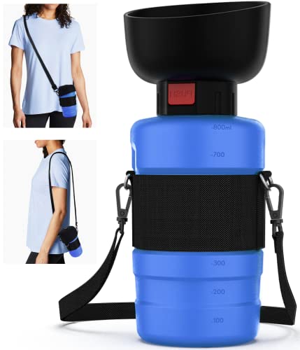 SwSun Tragbare Hunde-Wasserflasche mit faltbarem Napf, 2-in-1-Design, auslaufsicherer Hundewassernapfspender, geeignet für Spaziergänge im Freien, Wandern und Reisen, BPA-frei, 794 ml, Klein Blau von SwSun