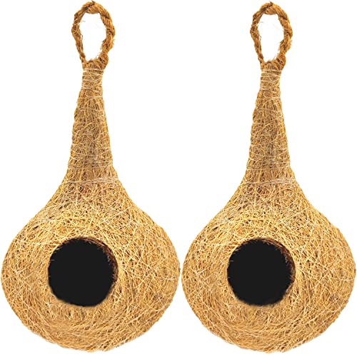 Natürliches Bhaya Vogelnest für Käfige und Zucht für alle mittelgroßen, kleinen Vögel mit selbstklebenden Haken zum Aufhängen, 2 Stück von Swadeshi Desire
