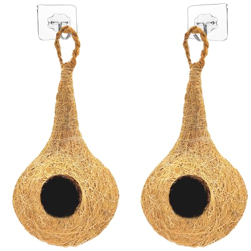 Natürliches Vogelnest für Käfige und Zucht für alle mittelgroßen, kleinen Vögel mit selbstklebenden Haken zum Aufhängen, 2 Stück von Swadeshi Desire