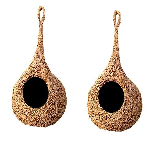 Sicherstes rundes Bio-Vogelnest, rein handgefertigter Spatzen/kleine Vögel, Materialtyp: Kokosfaser, Farbe: Braun, 2er-Set – (groß) – H x 25 cm T x 15 cm von Swadeshi Desire