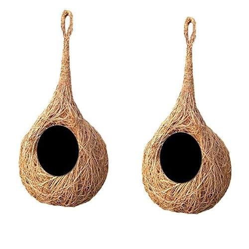 Sicherstes rundes Bio-Vogelnest, rein handgefertigter Spatzen/kleine Vögel, Materialtyp: Kokosfaser, Farbe: Braun, Größe (H 25 cm, Durchmesser 15 cm), 2er-Set – (klein) von Swadeshi Desire