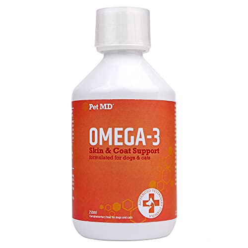 Pet MD Omega 3 für Hunde und Katzen, Lebertran + Lachsöl für Hunde, Fell- und Hautpflege für Katzen, Vitamine für Hunde, flüssiges Fischöl für Katzen - Entzündungshemmer für Hunde, 250 ml von Swedencare