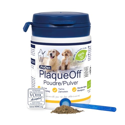 ProDen PlaqueOff Pulver für Hunde & Katzen, Zahnstein- und Mundgeruchsentferner, 100 % natürliche Zahnreinigung und Plaque-Entfernung, 60 g von ProDen PlaqueOff