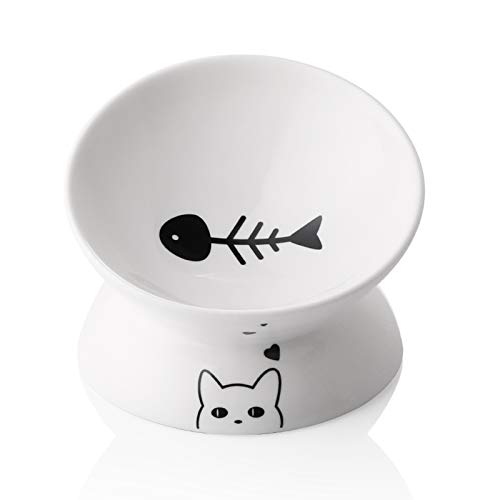 Sweejar Erhöhte Keramik-Futterschüssel für Katzen, schräge Katzenfutter, Futter- oder Wassernäpfe, erhöhter Futternapf aus Porzellan, Stressfrei, Rückflussverhinderung (weiß) von Sweejar Home