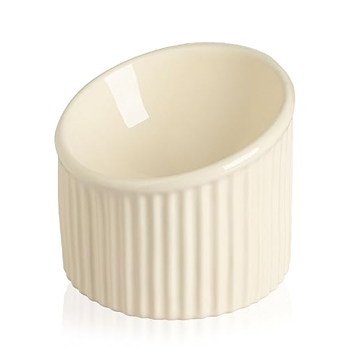 Sweejar Home Erhöhter Katzennapf aus Keramik, erhöhter Katzenfutternapf, geneigt, flach, schützt die Wirbelsäule, verhindert das Aufrollen zum Fressen und Erbrechen, stressfrei, 350 ml (beige) von Sweejar Home