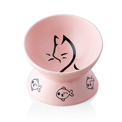 SWEEJAR Erhöhter Katzennapf für trockene, nasse Katzenfutter, Keramik, erhöhter Futternapf, schützt die Wirbelsäule der Katze, stressfrei, 284 ml, spülmaschinenfest (Pink) von Sweejar