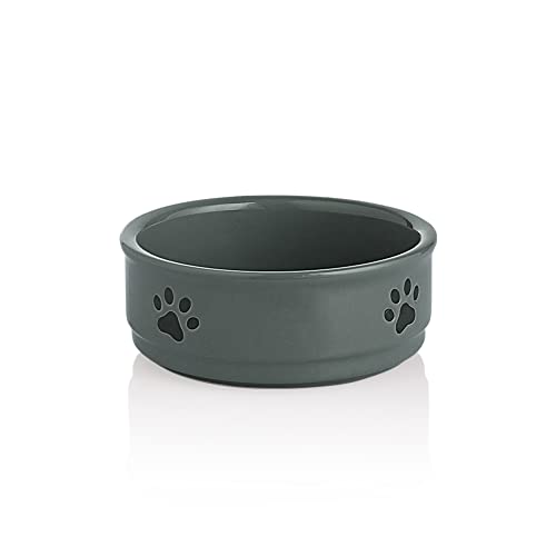 Sweejar Keramik-Hundenäpfe mit Pfotenmuster, Hundefutternapf für kleine Hunde, Porzellan-Haustiernapf für Wasser, 450 ml, Grau von Sweejar