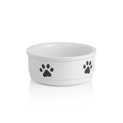 Sweejar Keramik-Hundenäpfe mit Pfotenmuster, Hundefutterschale für kleine Hunde, Porzellan, Haustiernapf für Wasser, 400 ml (weiß) von Sweejar