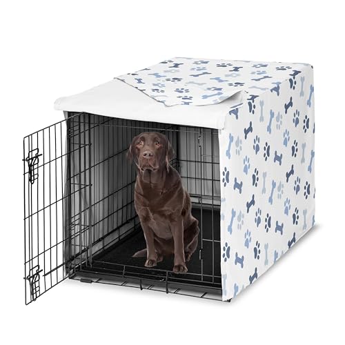 Sweet Jojo Designs 106,7 cm Mittelgroße/große Hundekäfigabdeckung (Knochen und Pfotenabdrücke) für Jungen Haustierkäfig, Zwingerabdeckungen (modern, Cartoon, Doggy, Welpe, neutral, Pfotenabdruck von Sweet Jojo Designs
