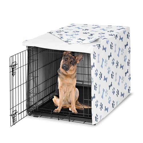 Sweet Jojo Designs 121,9 cm große Hundekäfigabdeckung (Knochen und Pfotenabdrücke) für Jungen Haustierkäfig, Zwingerabdeckungen (modern, Cartoon, Doggy, Welpe, neutral, Pfotenabdruck), skurril von Sweet Jojo Designs