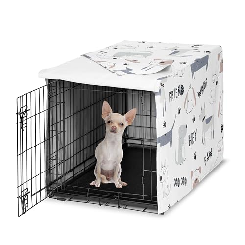 Sweet Jojo Designs 61 cm Kleine Hundekäfigabdeckung (Cartoon-Welpen-Druck) Haustierkäfig, Zwingerabdeckungen (Neutral, Modern, Bulldogge, Wiener Doggy, Pfoten, skurril, verspielt, Woof, Dackel, Blau von Sweet Jojo Designs