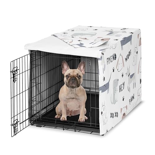 Sweet Jojo Designs 76,2 cm Kleine / mittelgroße Hundekäfigabdeckung (Cartoon-Welpen-Druck) Haustierkäfig, Zwingerabdeckungen (Neutral, Modern, Bulldogge, Wiener Doggy, Pfoten, skurril, verspielt, Woof von Sweet Jojo Designs