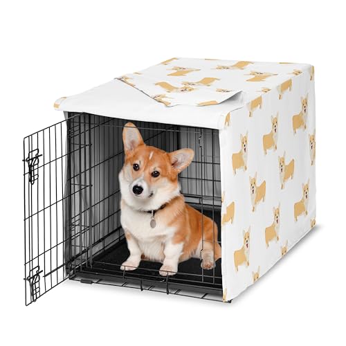 Sweet Jojo Designs 91,4 cm Mittelgroße Hundekäfigabdeckung (Corgi) Haustierkäfig, Zwingerabdeckungen (Welpenhunde, Orange und Weiß, modern, Hund, skurril, Haustier, Welpen, Cartoon, Doggy von Sweet Jojo Designs
