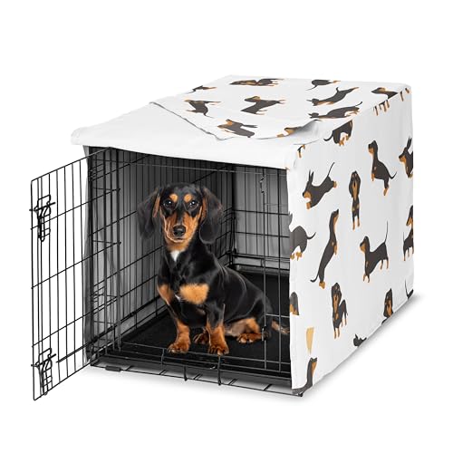 Sweet Jojo Designs 91,4 cm Mittelgroße Hundekäfigabdeckung (Dackel) Haustierkäfig, Zwingerabdeckungen (Welpenhunde, Schwarz und Hellbraun, modern, Hund, skurril, Haustier, Welpen, Cartoon von Sweet Jojo Designs
