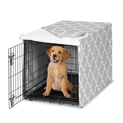 Sweet Jojo Designs 91,4 cm Mittelgroße Hundekäfigabdeckung (Grau und Weiß) Haustierkäfig, Zwingerabdeckungen (neutral, modern, geometrisch für graue Spalier-Kollektion) von Sweet Jojo Designs