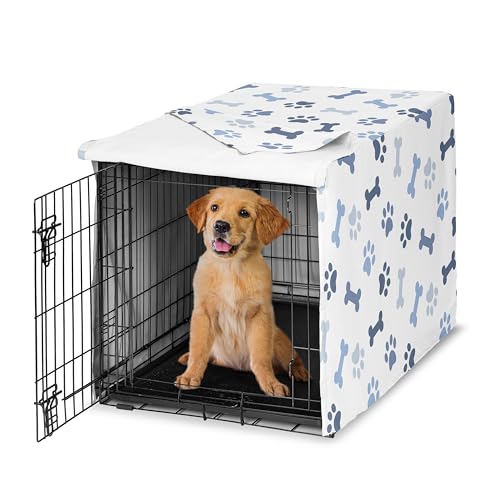 Sweet Jojo Designs 91,4 cm Mittelgroße Hundekäfigabdeckung (Knochen und Pfotenabdrücke) für Jungen Haustierkäfig, Zwingerabdeckungen (modern, Cartoon, Doggy, Welpe, neutral, Pfotenabdruck), skurril von Sweet Jojo Designs