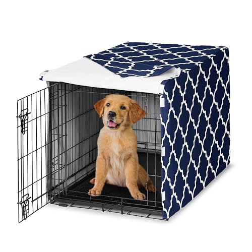 Sweet Jojo Designs 91,4 cm Mittelgroße Hundekäfigabdeckung (marineblau und weiß) Haustierkäfig, Zwingerabdeckungen (neutral, modern, geometrisch für Spalier-Kollektion) von Sweet Jojo Designs
