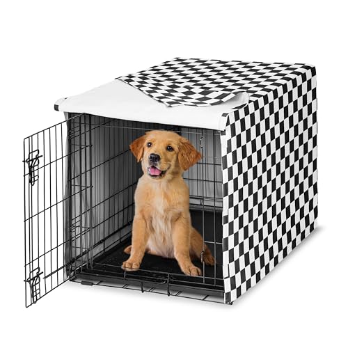 Sweet Jojo Designs 91,4 cm Mittelgroße Hundekäfigabdeckung (schwarz-weißes Gingham-Karo-kariertes Karomuster) Haustierkäfig, Zwingerabdeckungen (Vintage, klassisch, Schachbrett, geometrisch von Sweet Jojo Designs