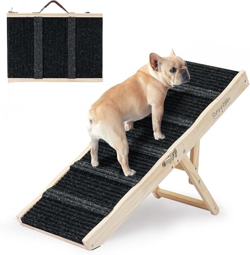 Hundrampe für das Sofa –Faltbare kleine Hundrampe für das Bett–4 verstellbare Höhen von 25 bis 48cm-Tragbare Haustiertreppe mit rutschfestem Pad–Haustierampen für niedrige Betten, Sofas, bis 27kg von SweetBin