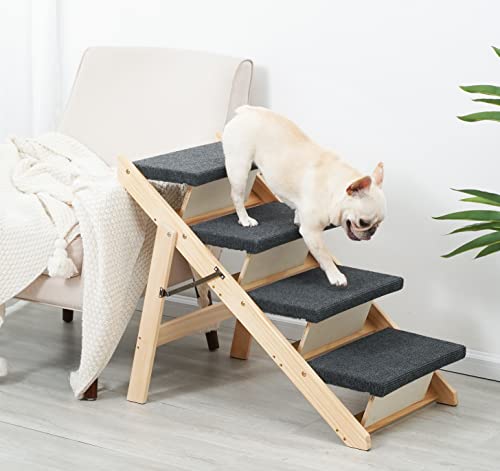 SweetBin Haustiertreppe aus Holz für alle Hunde und Katzen – 2-in-1 Faltbare Teppich-Treppe mit 3 Ebenen Hundetreppe & Rampe, perfekt für Betten und Autos, tragbare Hunde-/Katzen-Leiter bis zu 68 kg von SweetBin