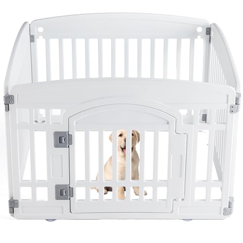Sweetcrispy Hunde-Laufgitter aus Kunststoff, 4 Paneele, 61 cm, erweiterbar und langlebig, Haustierzaun für mittelgroße Hunde, tragbarer Welpenlaufstall mit sicherer Verriegelungstür, Weiß Sweetcrispy Hunde-Laufgitter aus Kunststoff, 4 Paneele, 61 cm, erweiterbar und langlebig, Haustierzaun für mittelgroße Hunde, tragbarer Welpenlaufstall mit sicherer Verriegelungstür, Weiß von Sweetcrispy