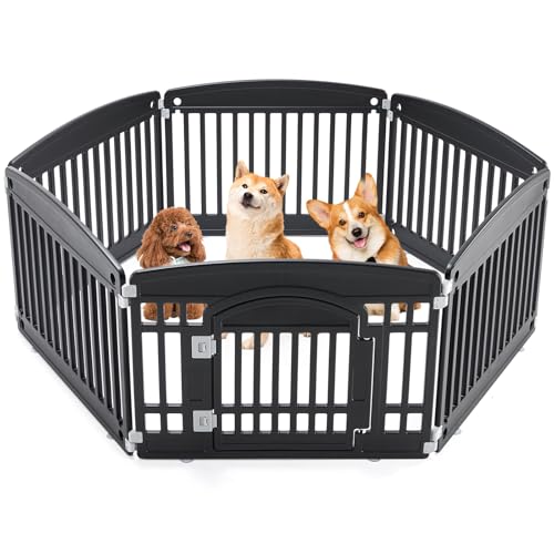 Sweetcrispy Hunde-Laufstall aus Kunststoff, 6 Paneele, 61 cm, erweiterbarer und langlebiger Haustierzaun für mittelgroße Hunde, tragbarer Welpenlaufstall mit sicherer Verriegelungstür, Schwarz Sweetcrispy Hunde-Laufstall aus Kunststoff, 6 Paneele, 61 cm, erweiterbarer und langlebiger Haustierzaun für mittelgroße Hunde, tragbarer Welpenlaufstall mit sicherer Verriegelungstür, Schwarz von Sweetcrispy