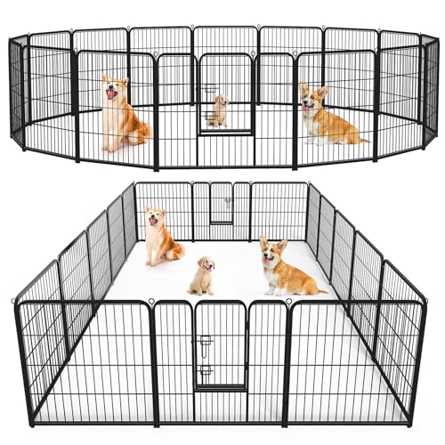Sweetcrispy Hunde-Laufstall für drinnen – Haustierzaun-Übungsstall für Hoftor, 16 Paneele, faltbar, Welpenlaufställe mit Türen, Metall-Hundegehege für Camping, Wohnmobil, Outdoor, von Sweetcrispy