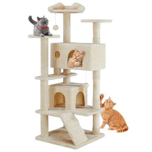 Sweetcrispy Katzenbaumturm, 137,2 cm, mehrstufig, mit Sisal-Kratzbaum, perfektes Haustiergeschenk, Indoor-Kondo mit Kletterleiter, Plüschtier und mehr Tiersachen, Beige Sweetcrispy Katzenbaumturm, 137,2 cm, mehrstufig, mit Sisal-Kratzbaum, perfektes Haustiergeschenk, Indoor-Kondo mit Kletterleiter, Plüschtier und mehr Tiersachen, Beige von Sweetcrispy