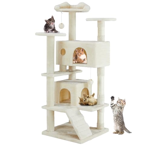 Sweetcrispy Kratzbaum,Katzenbaum Katzen Stabil,135cm Hoch,Mehrstöckiger Katzenkratzbaum Katzenmöbel mit Kratzsäulen Plattformen Höhlen Plüschbälle,Modernes Beige Sweetcrispy Kratzbaum,Katzenbaum Katzen Stabil,135cm Hoch,Mehrstöckiger Katzenkratzbaum Katzenmöbel mit Kratzsäulen Plattformen Höhlen Plüschbälle,Modernes Beige von Sweetcrispy
