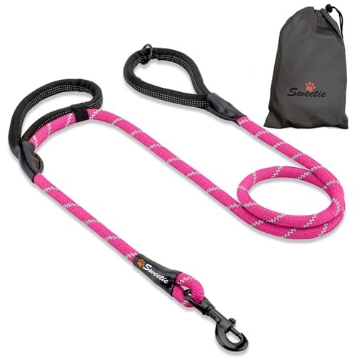Hundeleine aus Seil, Rosa, Starke Leine, 2 gepolsterte Griffe, 152 cm, für mittelgroße und große Hunde, reflektierend, wetterfest. Hundeleine aus Seil, Rosa, Starke Leine, 2 gepolsterte Griffe, 152 cm, für mittelgroße und große Hunde, reflektierend, wetterfest. von Sweetie