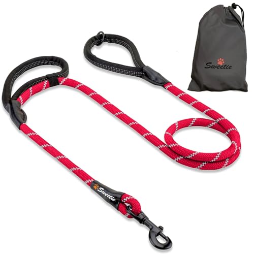 Hundeleine aus Seil, rot, Starke Leine, 2 gepolsterte Griffe, 152 cm, für mittelgroße und große Hunde, reflektierend, wetterfest. Hundeleine aus Seil, rot, Starke Leine, 2 gepolsterte Griffe, 152 cm, für mittelgroße und große Hunde, reflektierend, wetterfest. von Sweetie