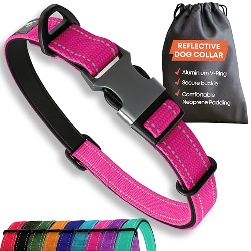 Rosa Hundehalsband Große Hunde - Stark Reflektierend Verstellbar Gepolstert Hundehalsbänder - Aluminium V-Ring Hund Sicherheit von Sweetie