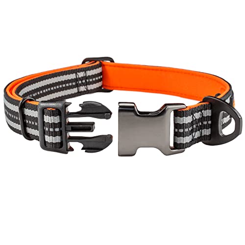 Starkes Hundehalsband Große Hunde - Schwarz Grau Reflektierend Verstellbar Gepolstert Hundehalsbänder - Aluminium V-Ring Hund Sicherheit von Sweetie