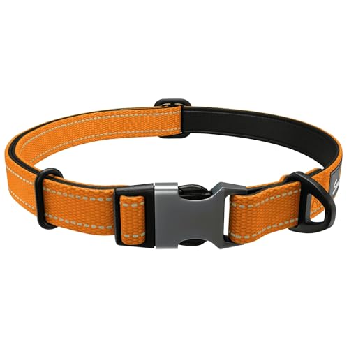 Starkes Hundehalsband Mittlere Hunde - Orange Reflektierend Gepolstert Hundehalsbänder - Verstellbar - Sicherheit Metallschnalle, Aluminium V-Ring von Sweetie