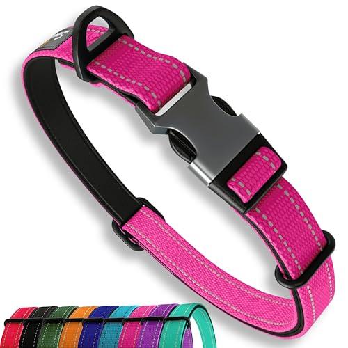 Starkes Hundehalsband Mittlere Hunde - Rosa Reflektierend Verstellbar Gepolstert Hundehalsbänder - Aluminium V-Ring Hund Sicherheit von Sweetie