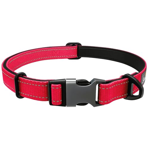 Starkes Hundehalsband Große Hunde - Rot Reflektierend Verstellbar Gepolstert Hundehalsbänder - Aluminium V-Ring Hund Sicherheit von Sweetie