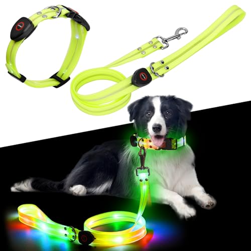 Leuchthalsband Hund Hundeleine Leuchtend Aufladbar, 1.2m Hundeleine Leuchtend - Reflektierende Hundeleine, Hunde Leuchthalsband mit 3 Lichtmodi Sicherheit, für Klein Mittel Hunde Nächtliche Spazierg von Sweetone