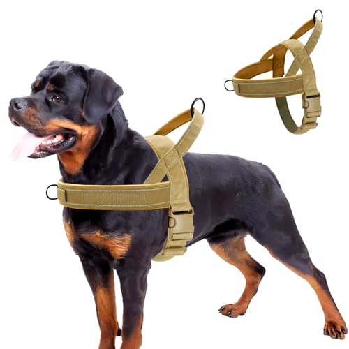 Hundegeschirr Mittelgroße Hunde，Verstellbare Geschirr Hund, Anti-Zug Reflektierende Mittel Hundegeschirre, Dog Harness Sicherheitsgeschirr Atmungsaktiv Brustgeschirr für Walken, Running, Khaki(M) von Sweetone