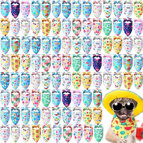 Sweetude 100 Stück Hawaii-Hundehalstücher, Sommerhalstücher für Hunde, Früchte, Flamingo, Palmblätter, Muster, Haustier-Dreieck-Schal, Welpe, Hund, Halstuch, Lätzchen für mittelgroße und kleine Sweetude 100 Stück Hawaii-Hundehalstücher, Sommerhalstücher für Hunde, Früchte, Flamingo, Palmblätter, Muster, Haustier-Dreieck-Schal, Welpe, Hund, Halstuch, Lätzchen für mittelgroße und kleine von Sweetude