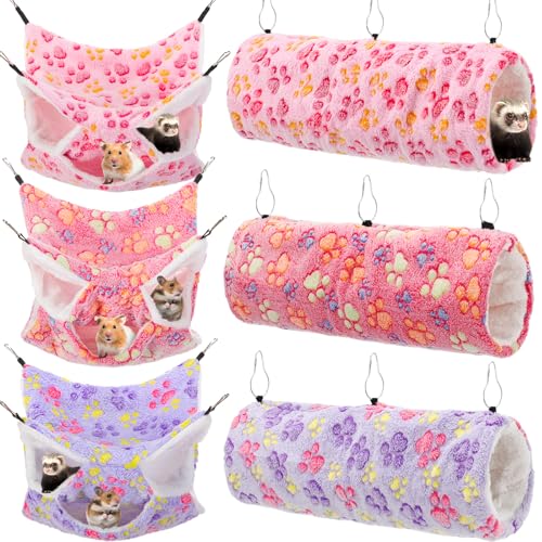 Sweetude 6-teiliges Ratten-Hängematten-Set, Frettchen-Hängetunnel, 3 Etagen, Meerschweinchen-Hängematten, Versteck, weiches Chinchilla-Bett für Käfigzubehör, Versteck, Spielen und Schlafen (verträumt von Sweetude