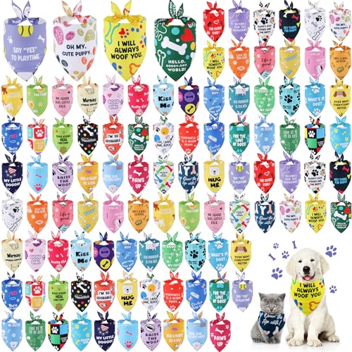 Sweetude Hundehalstücher mit Beschriftungen, verstellbar, waschbar, Dreieckstuch für kleine bis mittelgroße Mädchen, Jungen, 100 Stück von Sweetude