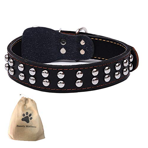 Echtes Lederhalsband Ideal für mittelgroße und besonders große Hunde (XL, Schwarz) von SweetyMooMoo