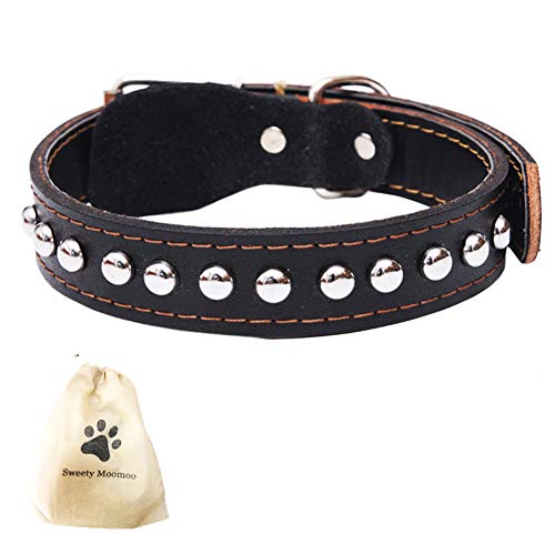 Echtes Lederhalsband Ideal für mittelgroße und besonders große Hunde (M, Schwarz) von SweetyMooMoo